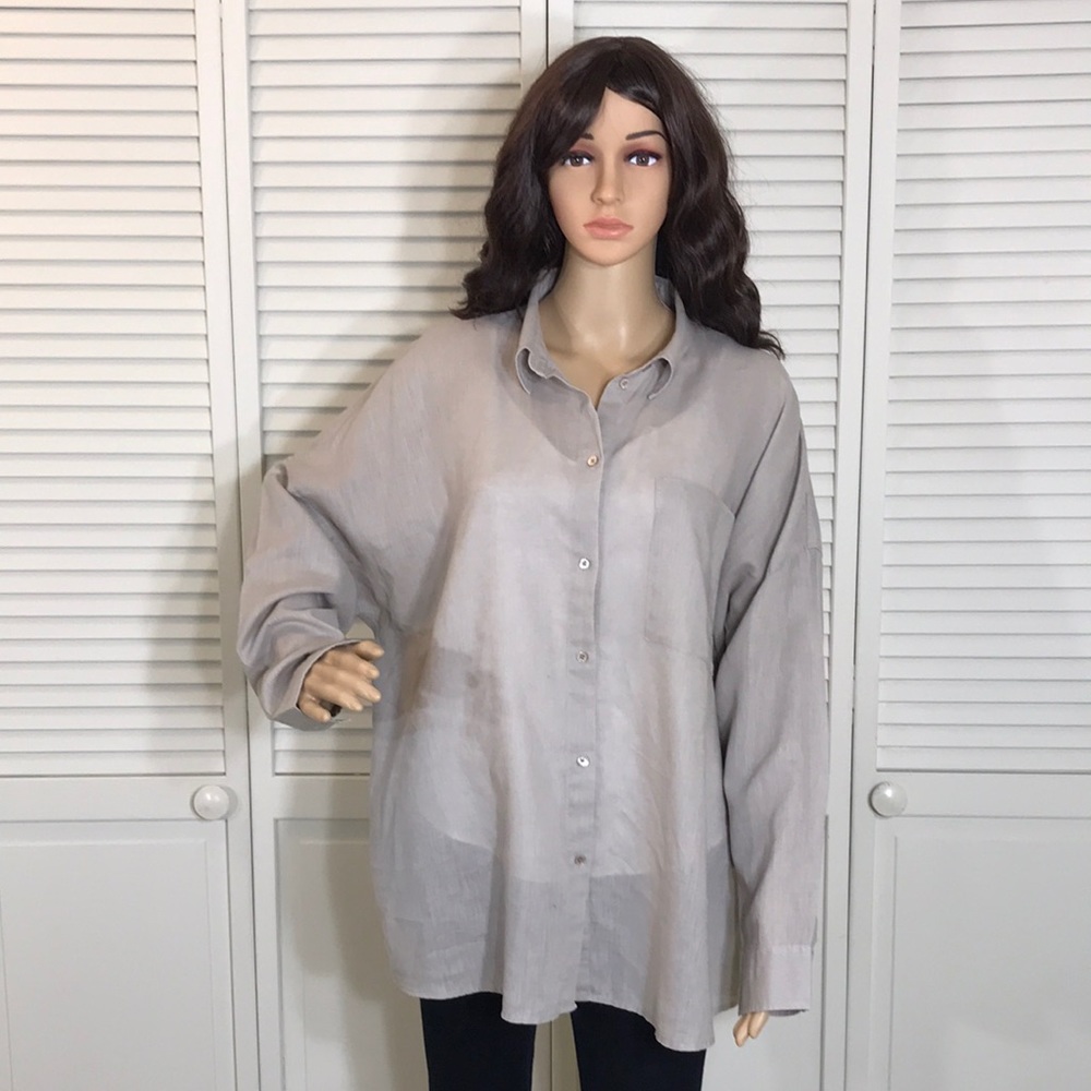 Babaton Oversized Button-Down Shirt in Light Gray